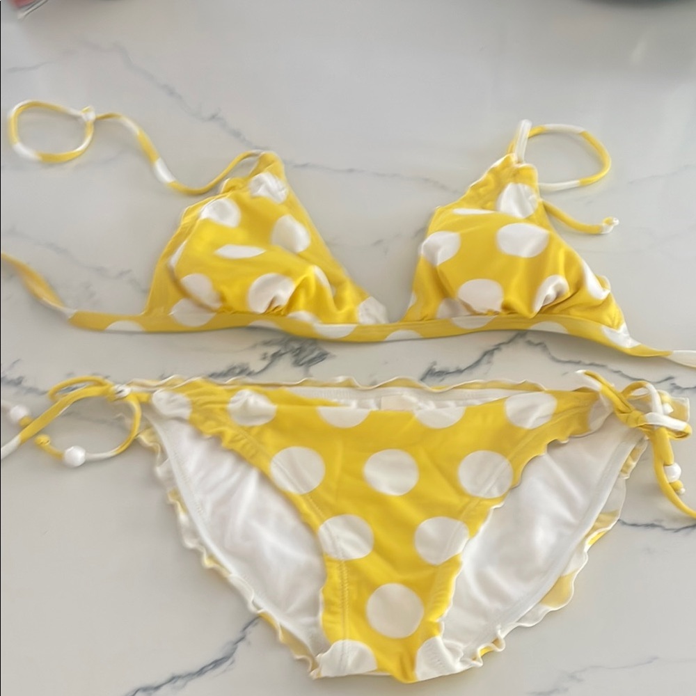 Xhilaration Yellow and White Polka Dot Bikini Swimwear